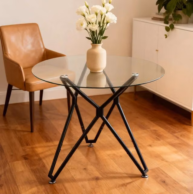 Tavolo da pranzo moderno MODFU in vetro nero lucido, forma quadrata, L: 90 cm, P: 90 cm, H: 78 cm
