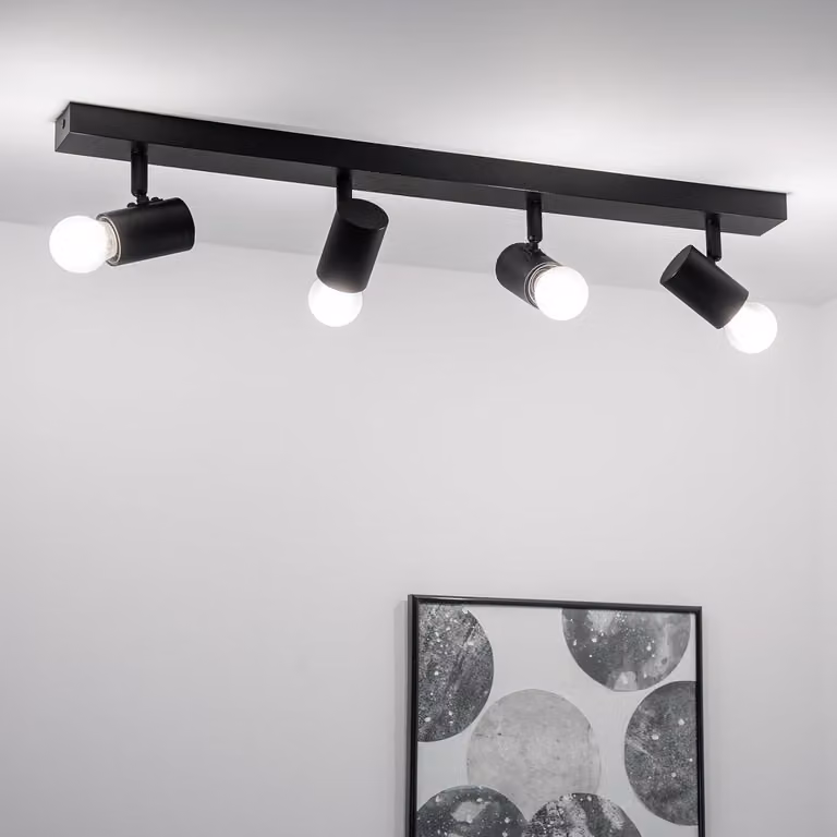 Plafoniera LUMILED lampada da soffitto orientabile faretto a 4 fiamme ruotabile, colore nero opaco, 4x attacco E27 max.12W IP20 230V faretto, faretti rotondi