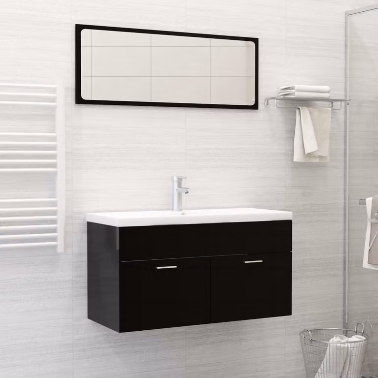The Living Store Lavabo da incasso con rubinetto 91x39x18 cm in Vetroceramica bianca