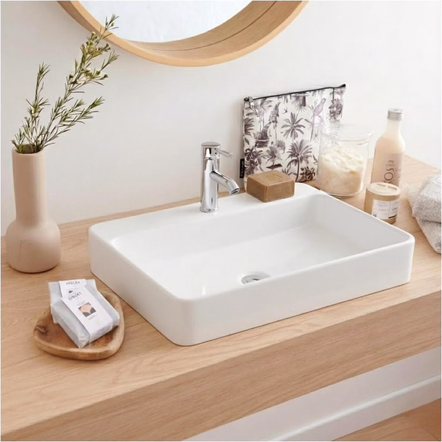 Lavabo rettangolare sospeso o da appoggio in Vetroceramica bianca ANDY 60x49cm