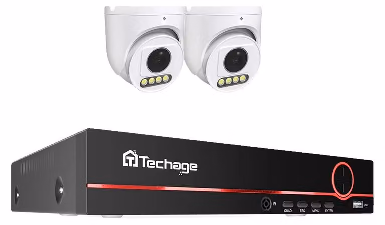 Sistema di videosorveglianza, risoluzione 8MP, angolo di visione panoramico di 165°, registratore NVR a 8 canali e 2 telecamere, capacità di archiviazione 1T, alimentazione 100V-240V, spina di tipo europeo