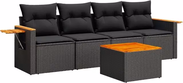 Set Divani da Giardino 5 pz | Set Salotto da Giardino con Cuscini in Polyrattan Nero