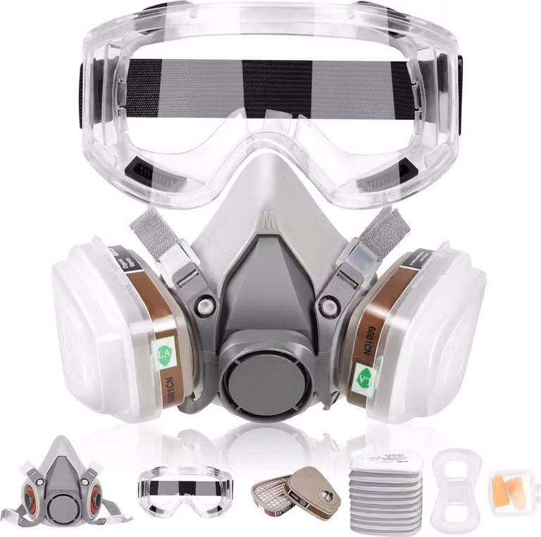 LAMANICE maschera respiratoria + filtro, occhiali di sicurezza, tappi per le orecchie