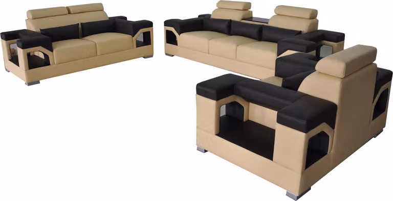 Garnitur Leder Sofa +USB Couch Polster Couchen Sofa Wohnlandschaft Luxus 3+2+1