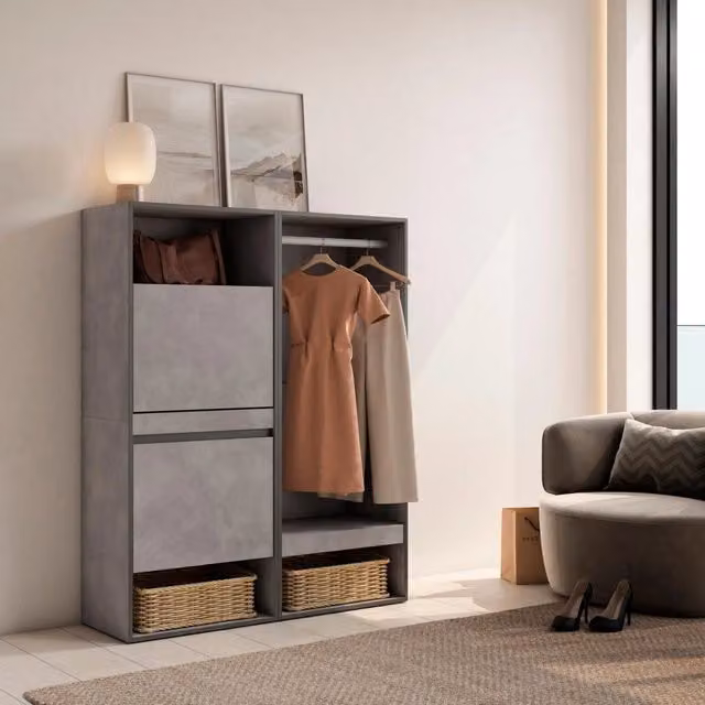 Scarpiera, 120x35x145cm, Camera da letto, Armadio Aperto, grigio cemento RF3519
