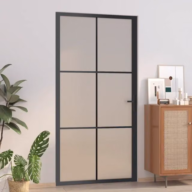 Porta Interna Scorrevole vidaXL in Vetro Trasparente e Alluminio Nero Opaco L: 102,5 cm, H: 201,5 cm