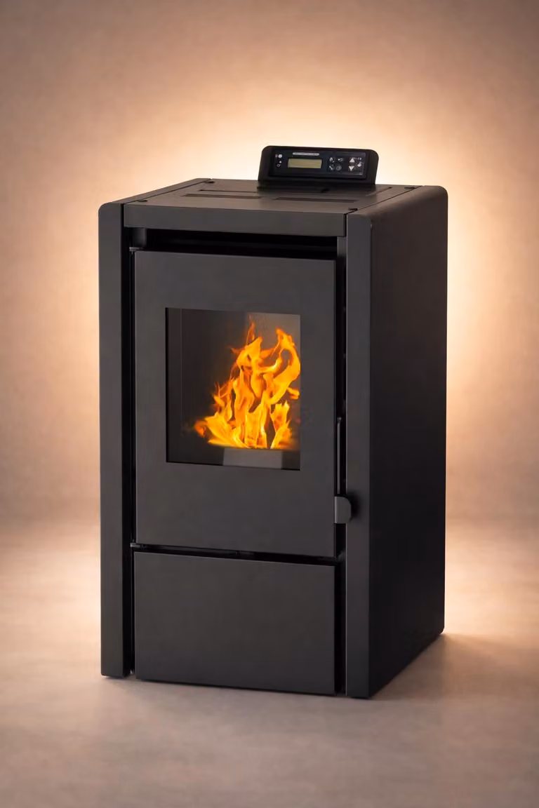 NEMAXX® PC5 Stufa a pellet 5,3 kW A+ fino a 120 m³ – ECO & Chrono, WiFi Ready, display, telecomando, protezione surriscaldamento – Nero
