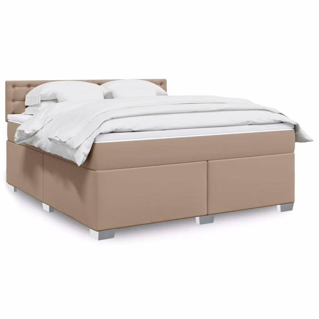 Letto con boxspring e materasso, colore cappuccino, dimensioni 180x200 cm, rivestito in ecopelle