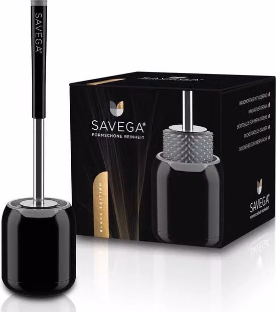 Set di spazzola per il water in silicone con supporto adesivo da appendere al muro Savega, colore nero e grigio, forma rotonda