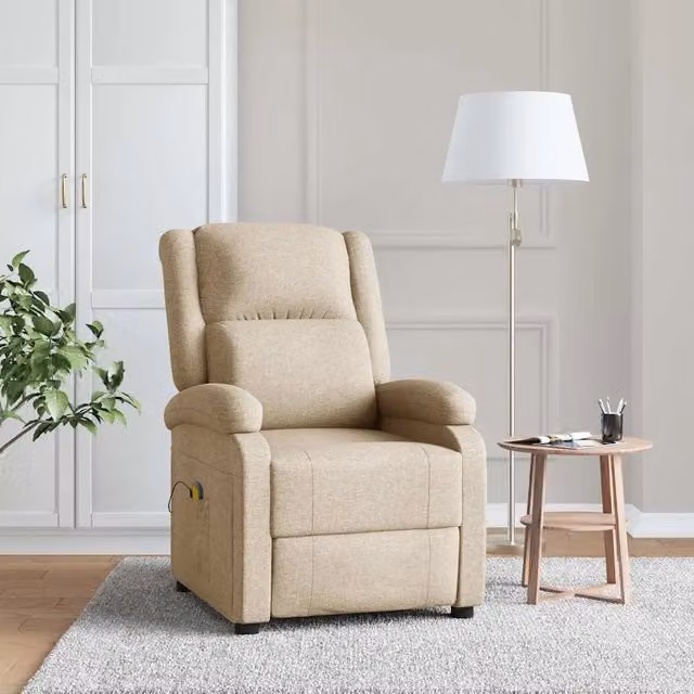 Divano Sedia-Poltrona Massaggiante Relax Recliner in Tessuto Beige con Braccioli