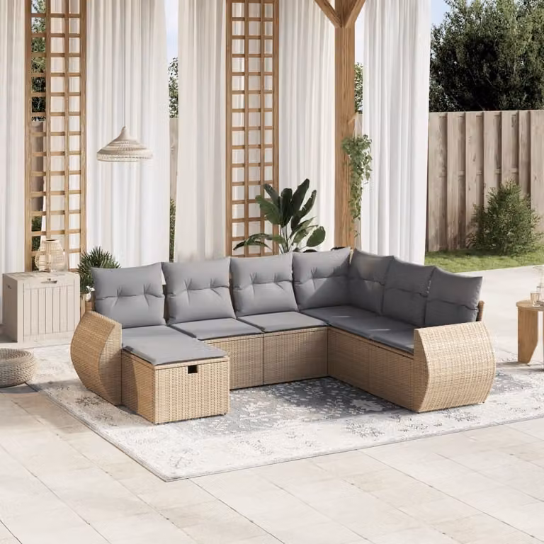 Maison Exclusive - Set Divano da Giardino 7 pz con Cuscini Beige Misto Polyrattan