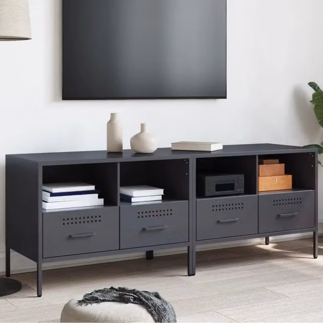 Set di 2 mobili TV vidaXL in stile industrial in acciaio color antracite L: 68 cm, P: 39 cm, H: 50,5 cm – 1