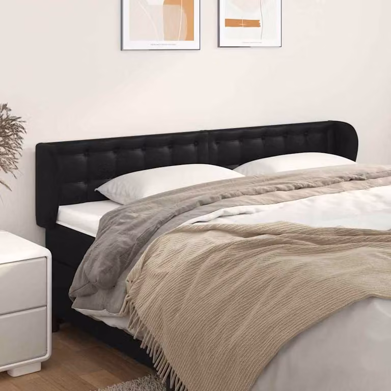 Testiera per letto imbottita vidaXL in similpelle nera con struttura in legno L: 183 cm, P: 23 cm, H: 78-88 cm