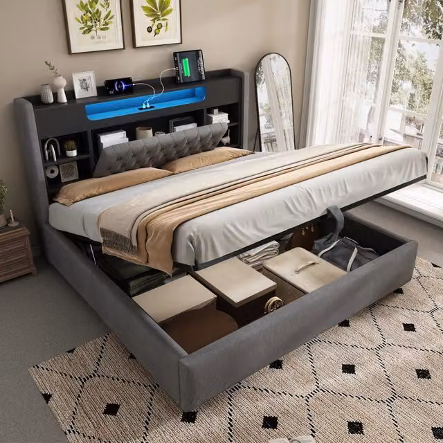 letto imbottito lino grigio 180 x 200 cm