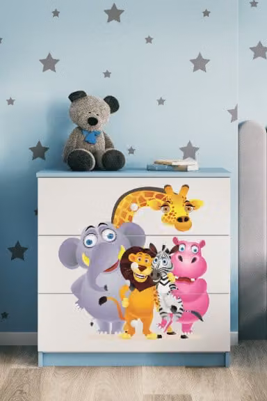 Cassettiera per bambini ZOO nel colore blu Babydreams