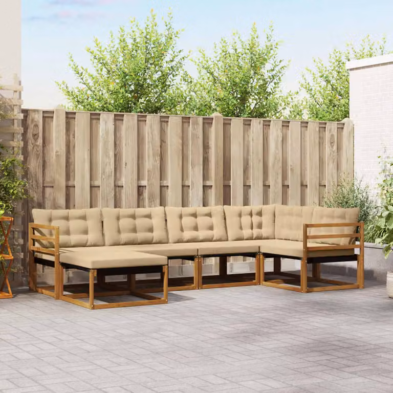 Set di divani da esterno vidaXL 6 pz in legno di acacia con cuscini beige e marrone per giardino e terrazza