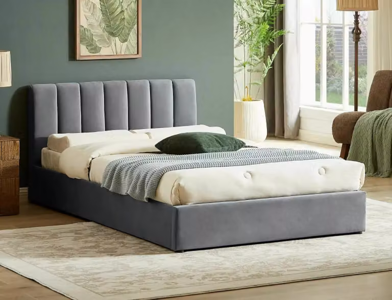 Letto imbottito MONTREAL VELVET 120x200 grigio con box contenitore