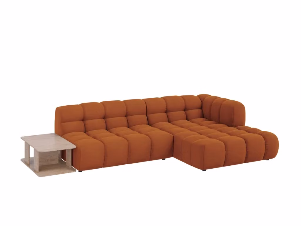 Divano angolare modulare Sky di Cosmopolitan Design, modello a 4 posti con orientamento destro, rivestimento in velluto color arancione, L/P/H: 297 x 162 x 75 cm – 2