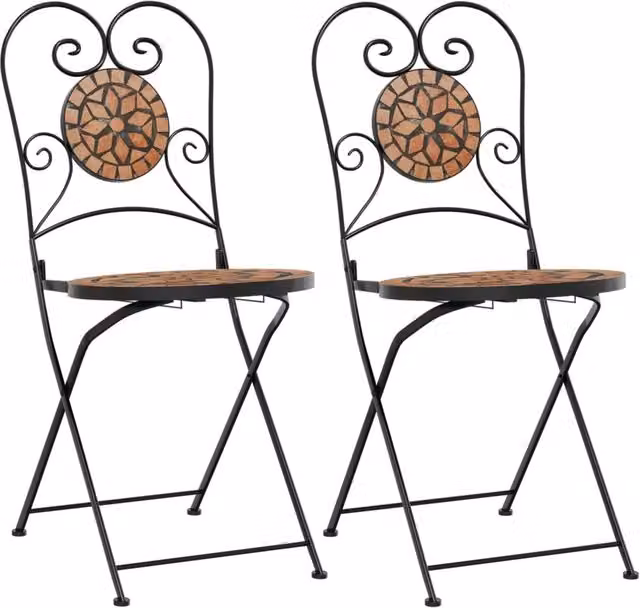 Set di 2 sedie pieghevoli da esterno in ceramica e metallo marrone per giardino, balcone o terrazza – 1