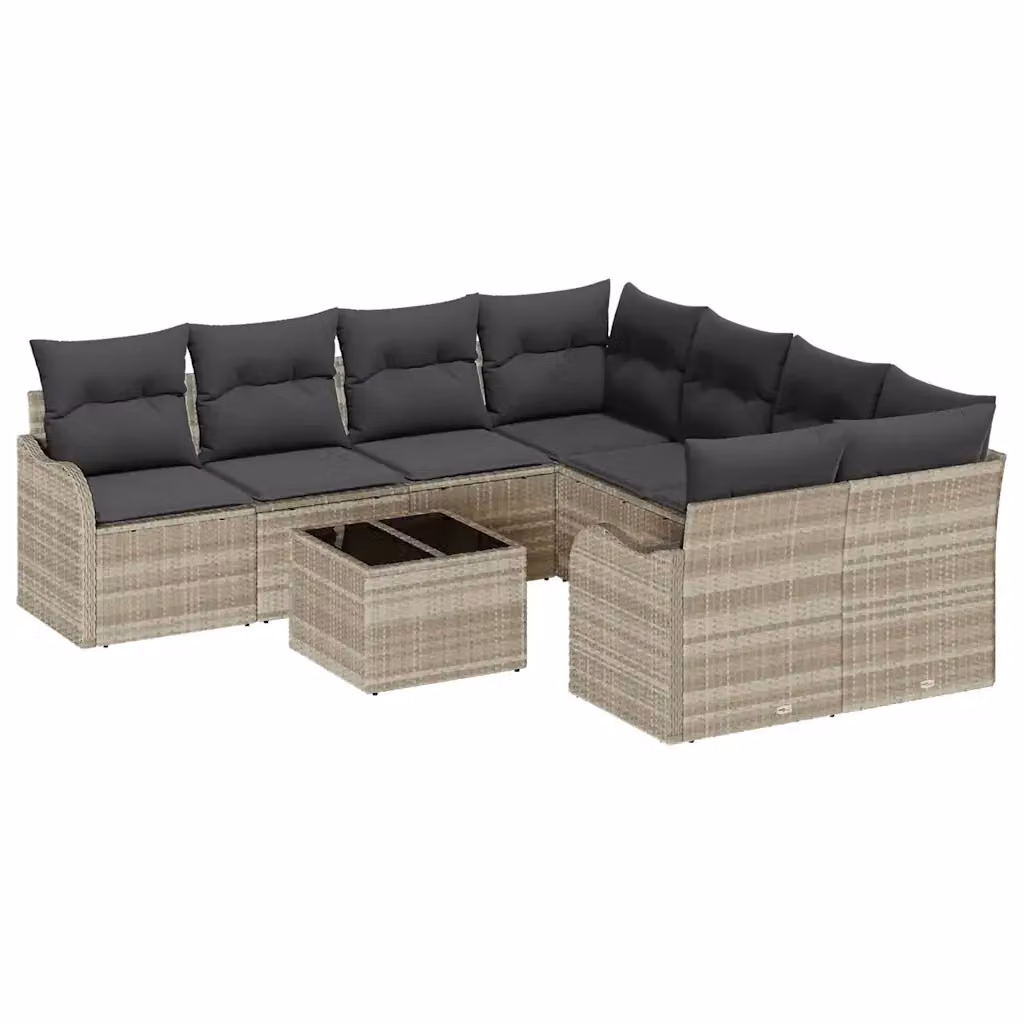 Set Divano da Giardino vidaXL 9 Pezzi a Forma di U con Tavolino, Grigio – 2
