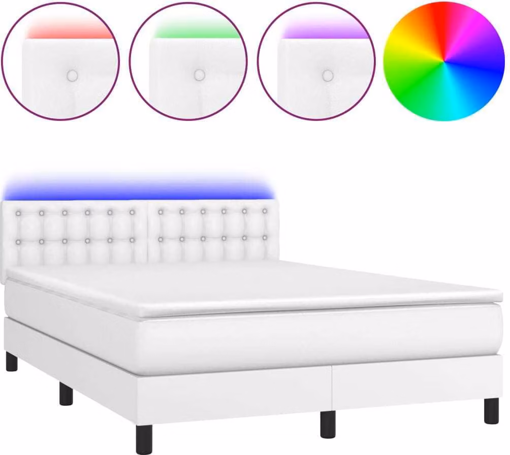 Giroletto Molle con Materasso e LED Bianco 140x200cm Pelle finta