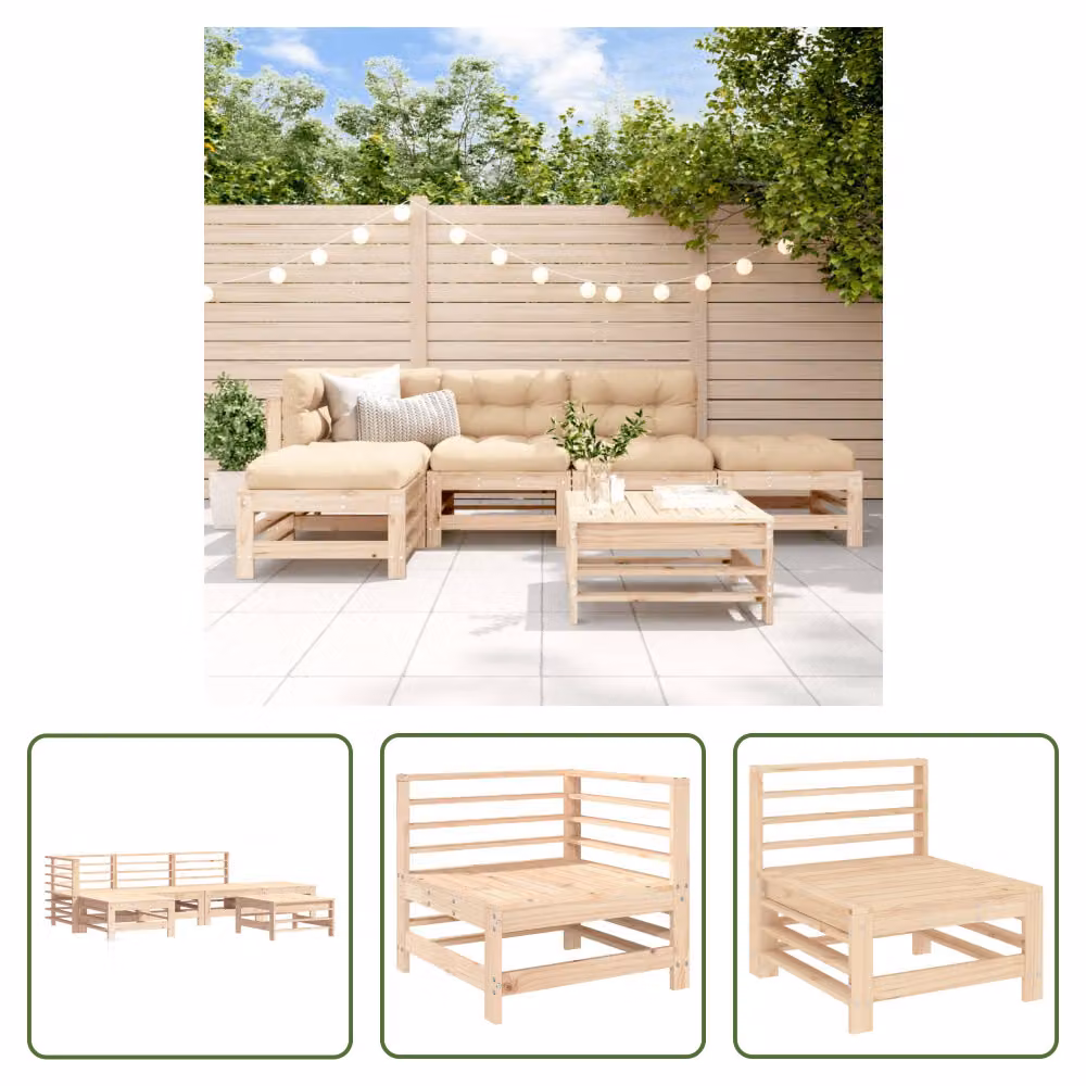 The Living Store Set da salotto da giardino in pino massiccio da 6 pezzi