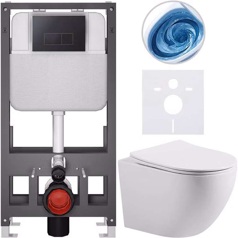 CERANO - Set WC da incasso Cesso - bianco lucido - pulsante Prime/Modulo, nero - a pavimento - installazione pre-parete/cartongesso - 49x36 cm