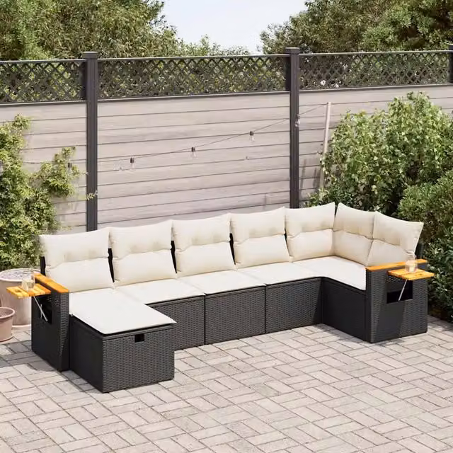 Set Divani da Giardino con Cuscini 7pz Nero Polyrattan 3325983