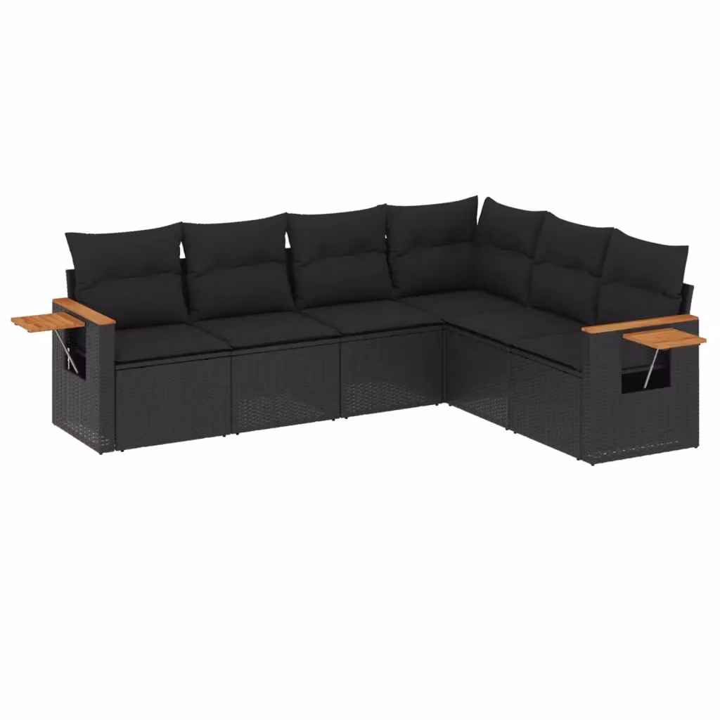 vidaXL Set Divano da Giardino 6 pz a Forma di L con Cuscini Nero in Polyrattan e Acciaio Verniciato a Polvere – 2