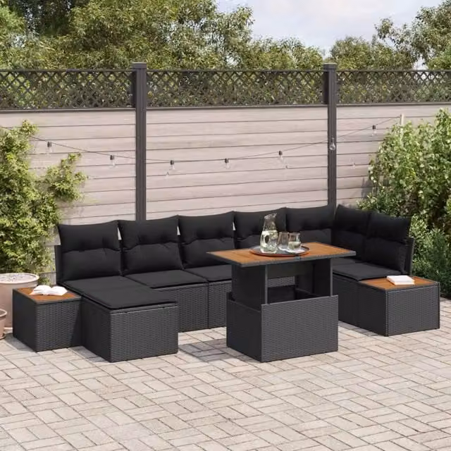 Set Divano da Giardino 8 pz Nero Poly Rattan 3358827