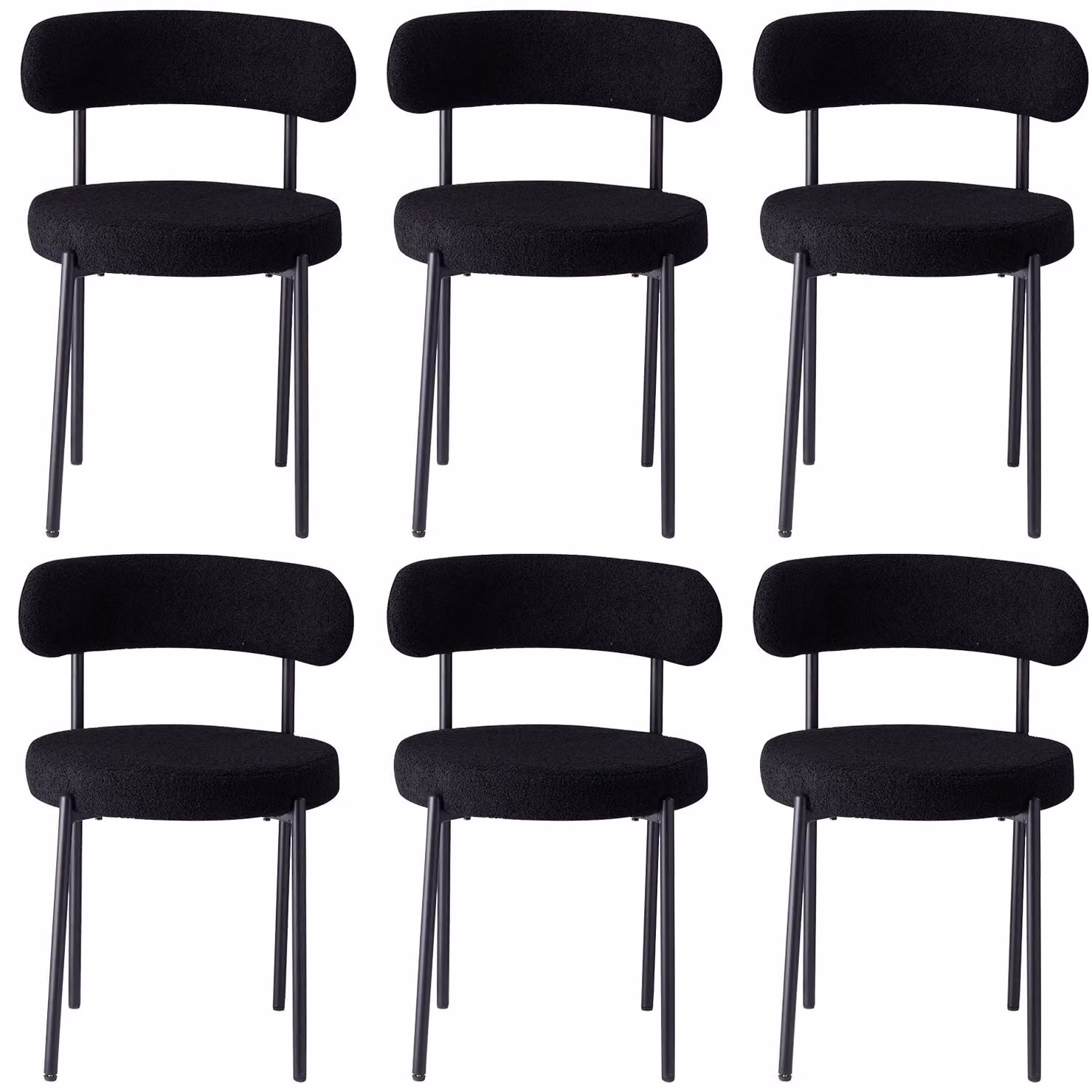 Sedie da pranzo in stile Mid-Century Modern - Set da 6 - Forma rotonda - Imbottite - Gambe in metallo - Colore nero