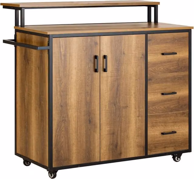 Penisola cucina con ruote e credenza SOBUY in stile vintage, marrone e nero, L/P/H: 113,0 x 56,1 x 106,0 cm