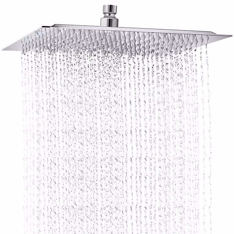 Doccia a pioggia quadrata, 20x20 cm, acciaio inossidabile 304, a risparmio idrico, con 100 ugelli anticalcare, finitura cromata