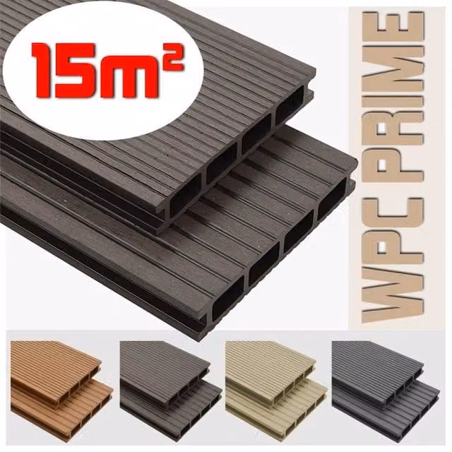 Listoni WPC per pavimentazione decking colore Coffee, copertura 15m², L: 14 cm, L: 220 cm, H: 2,5 cm