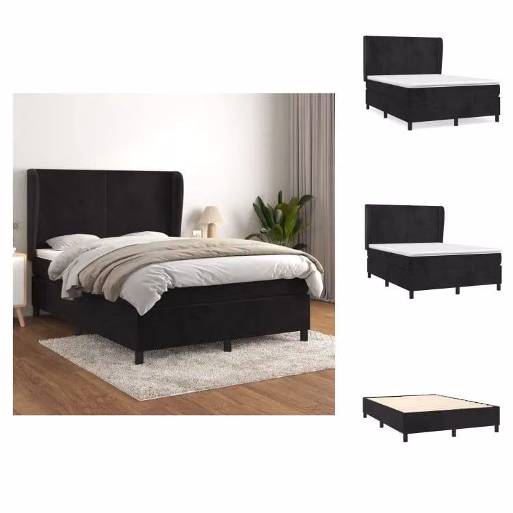 vidaXL Letto a molle con materasso nero 140x200 cm in velluto - Letti e Reti