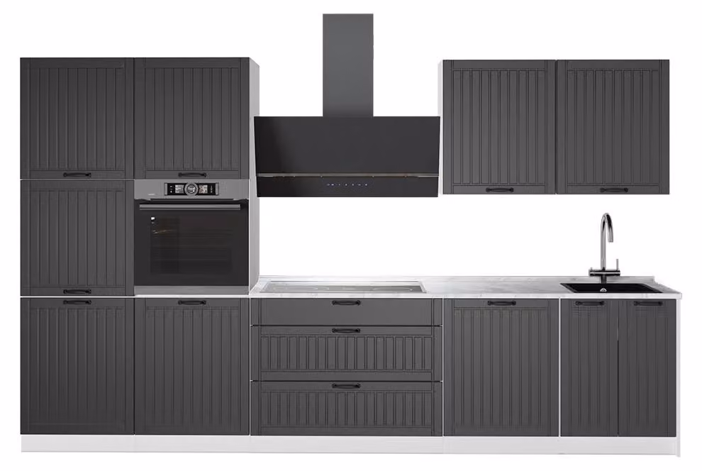 Cucina componibile Vicco Fame-Line Grigio scuro/Bianco 340 cm, PL Marmo, Model 64625