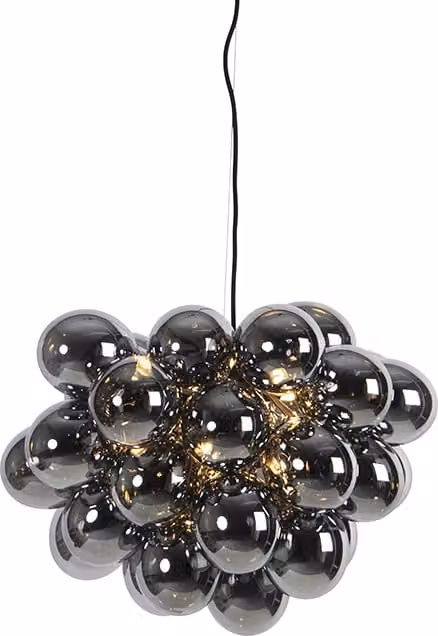 QAZQA - Lampada a sospensione Art Déco I Lampada a sospensione I Lampada a sospensione nera con vetro fumé 8 lampadine - Uvas I Camera da letto - Sfera I Sferica - Adatta a LED G9