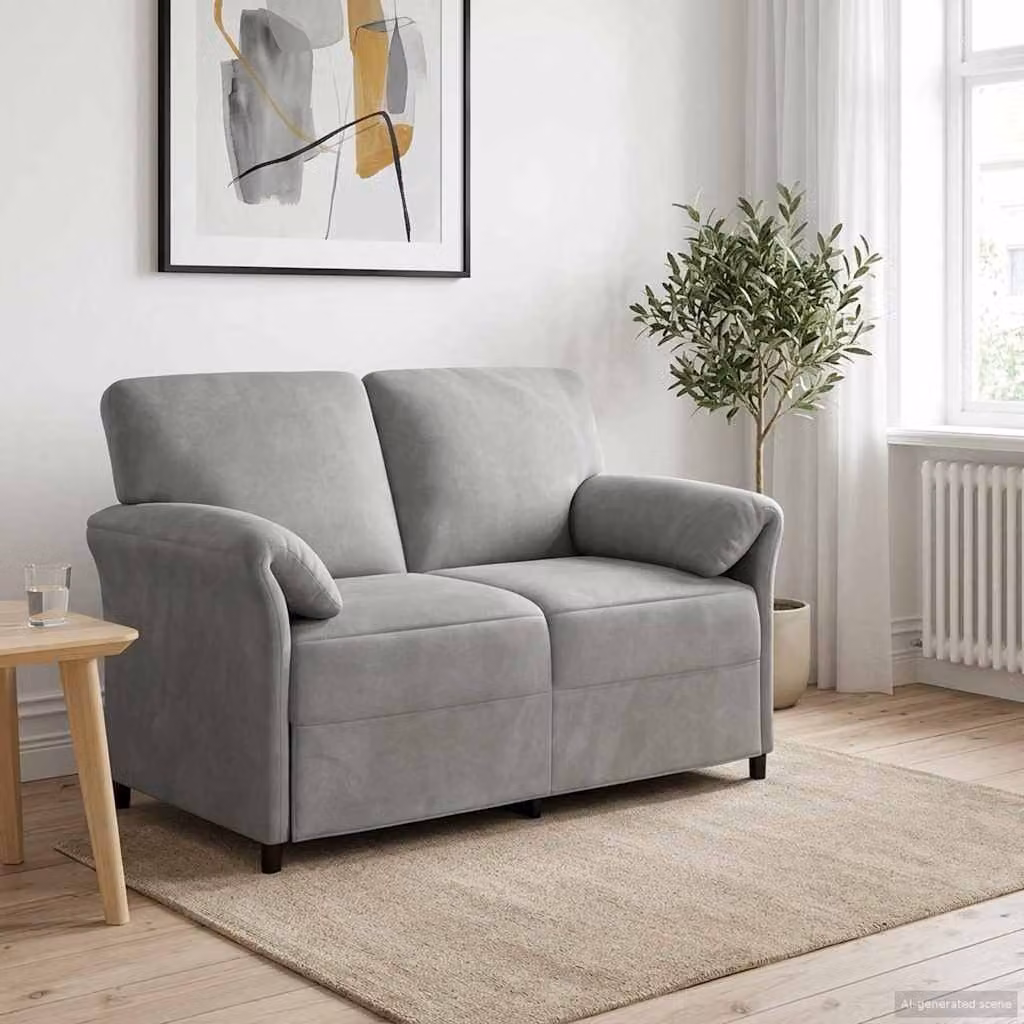 vidaXL Divano a 2 Posti Moderno in Velluto Grigio con Cuscini, L: 138 cm, P: 83 cm, H: 95 cm