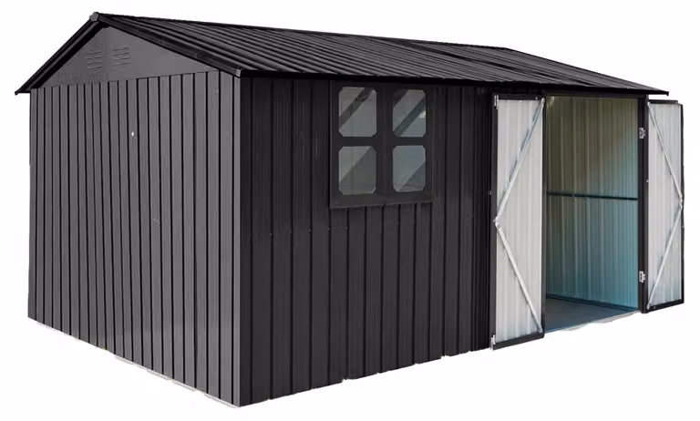 Fornorth Casetta per attrezzi con finestra 375x286x162 cm, nero