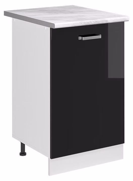 Mobiletto base cucina Vicco R-Line Nero lucido/Bianco 50 cm piano di lavoro Marmo, Model 70162