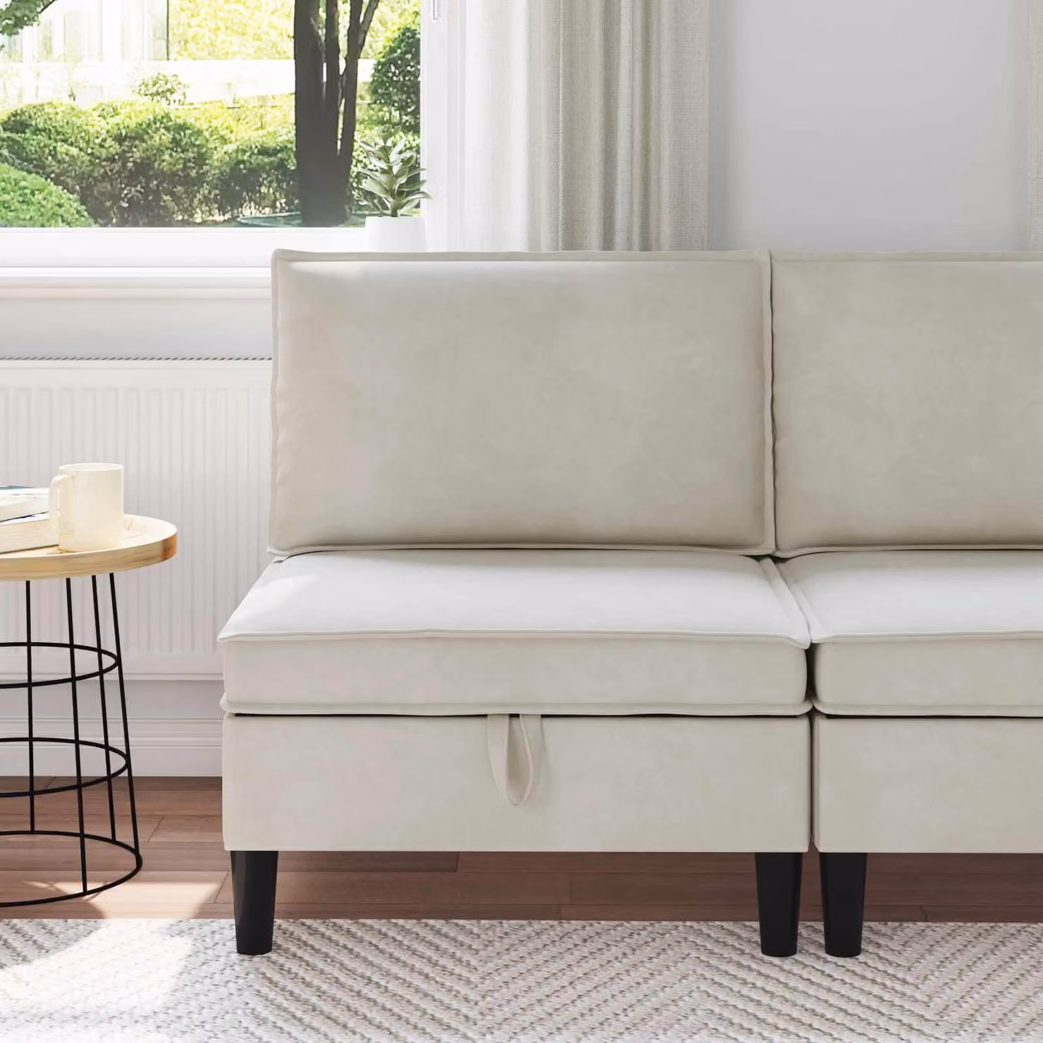 vidaXL Divano Centrale Moderno in Velluto Beige con Spazio di Archiviazione