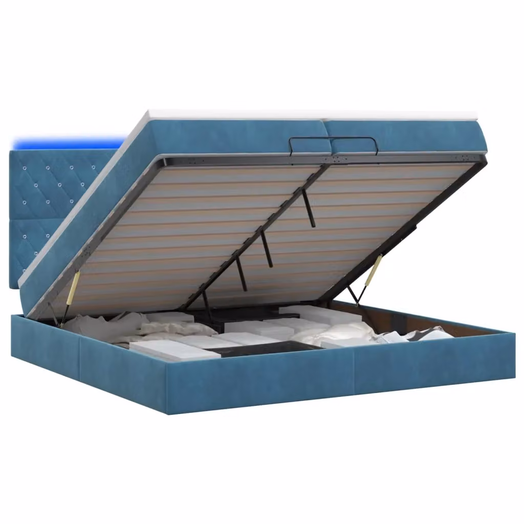 Letto Ottomano con Materasso Ibrido vidaXL in Velluto Blu con Illuminazione LED Sotto il Letto L/P/H: 200 x 200 x 88 cm – 2
