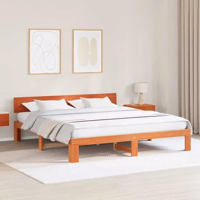 Struttura del letto Marrone cerato 200 x 200 cm Pino massello 872640