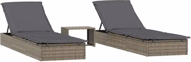 Lettini Prendisole 2 pz | Sdraio da giardino | Lettino da sole con Tavolino Grigio in Polyrattan
