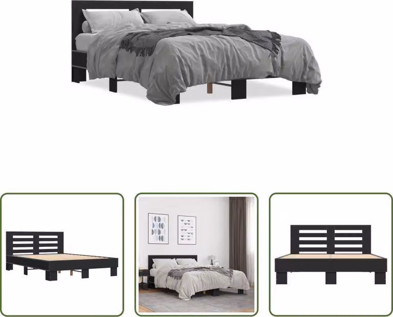 The Living Store Struttura letto nera 140x200 cm in legno e metallo