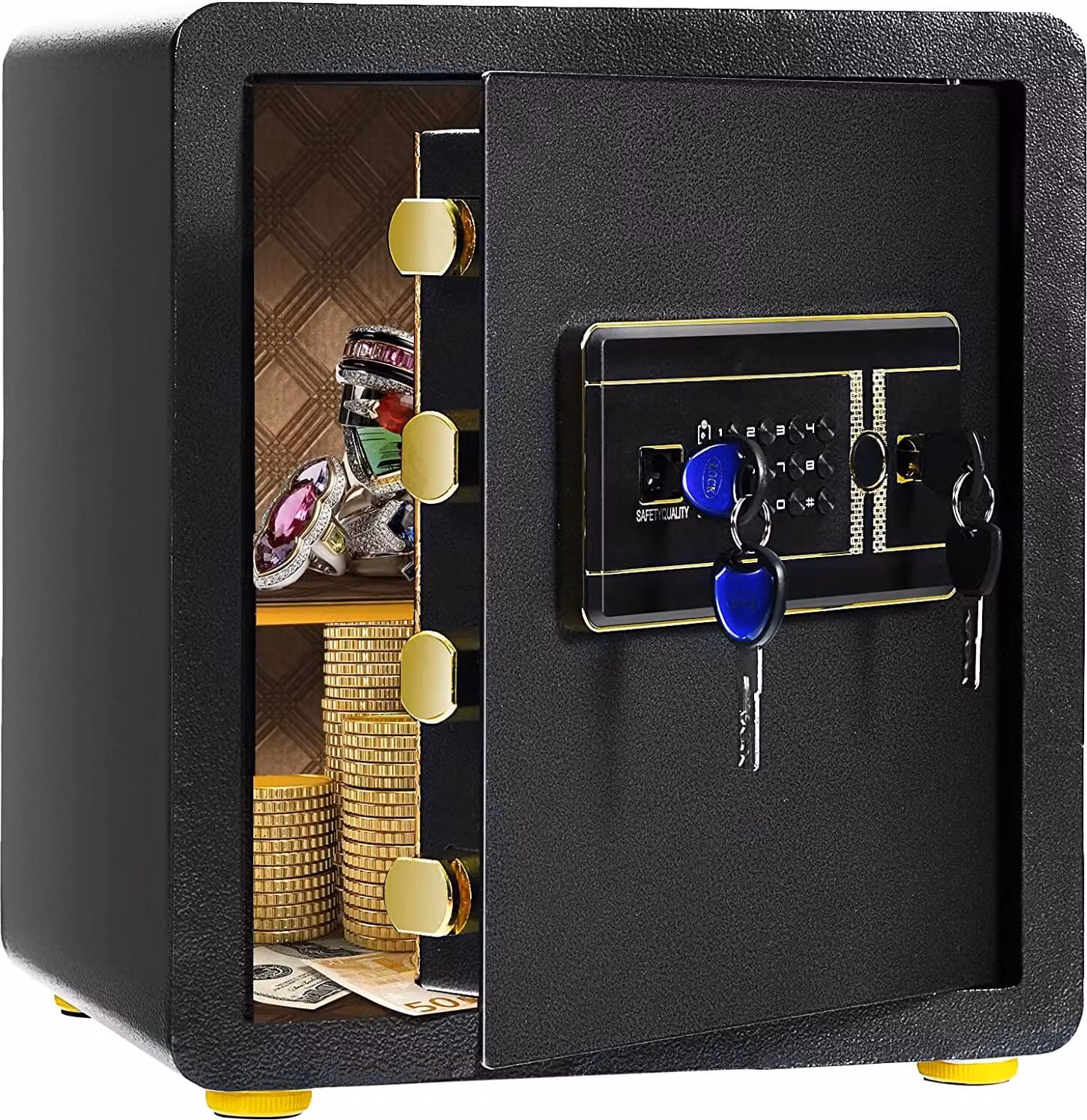Cassaforte COSTWAY 45L con tastiera digitale, incl. 2 chiavi master e 2 chiavi di emergenza, con ripiano estraibile e sistema di allarme sensibile