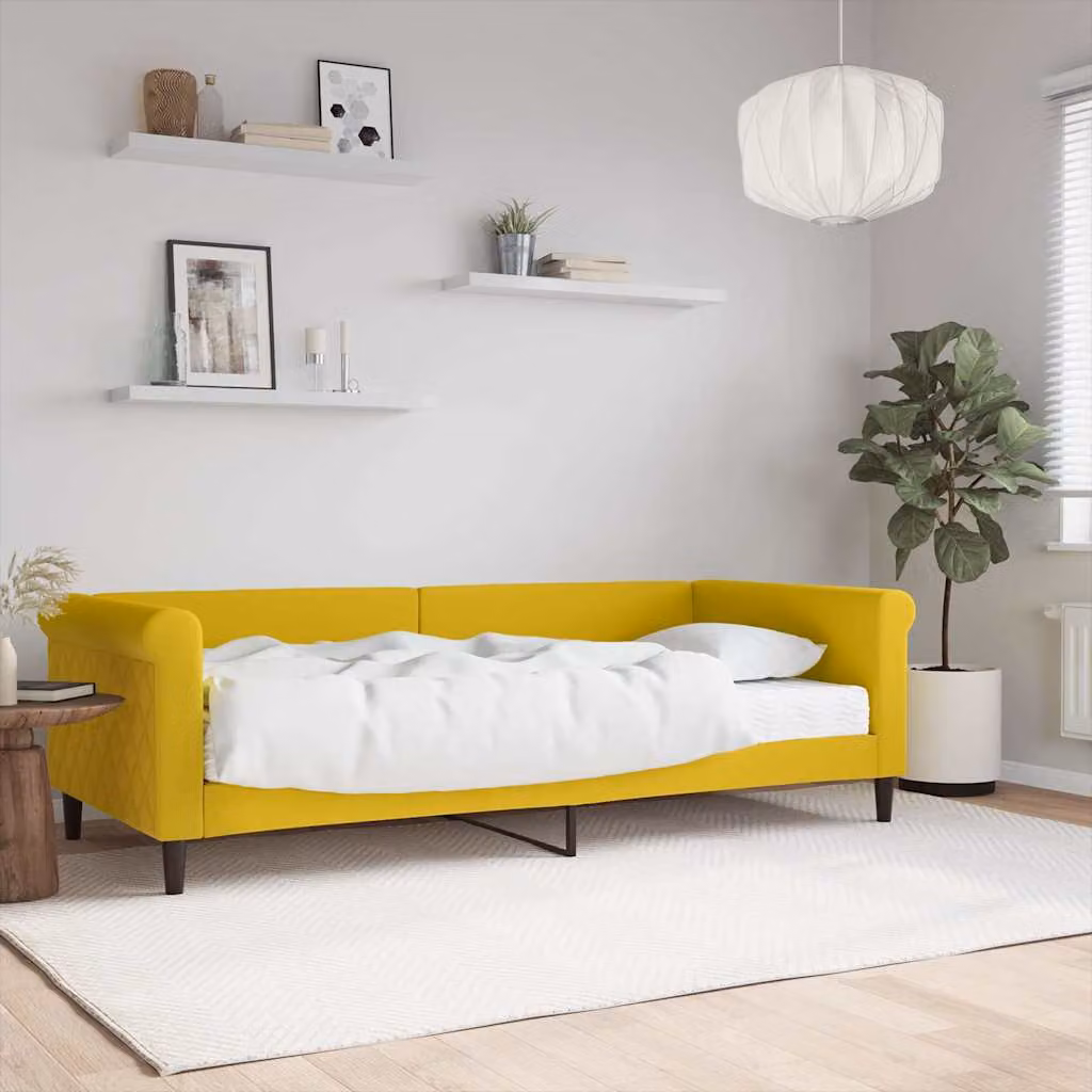 vidaXL Divano Letto con Materasso in Velluto Giallo L/P/H: 229 x 100 x 68 cm