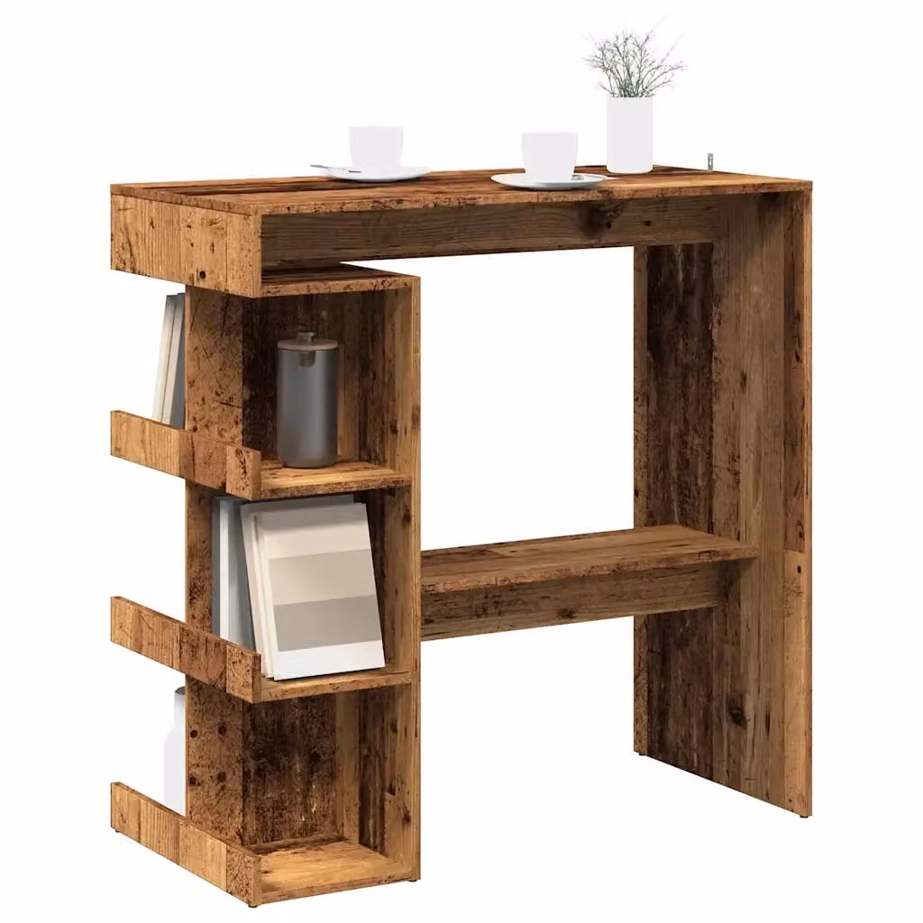 Tavolo Bar Moderno con Ripiani in Legno Antico Marrone L: 100 cm, P: 50 cm, H: 101,5 cm – 2