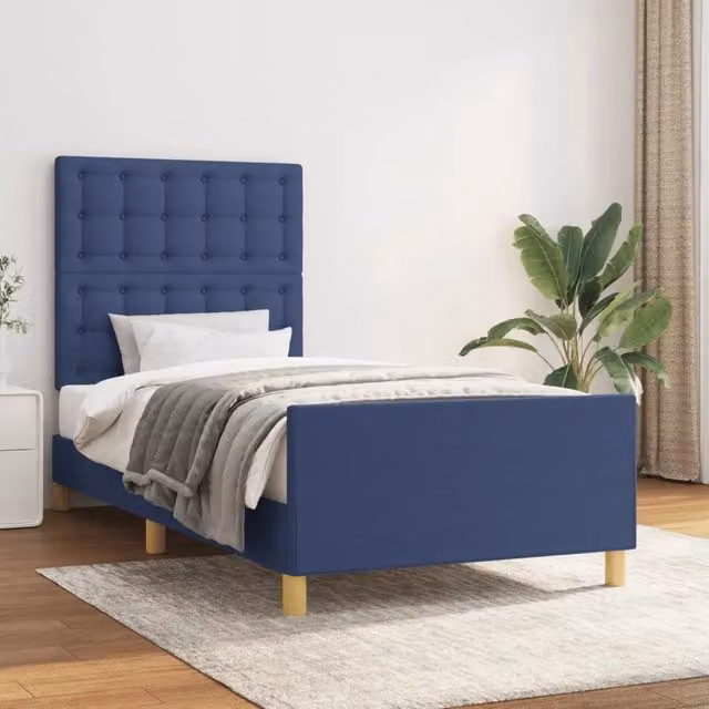 Giroletto vidaXL in tessuto blu con struttura in legno e pannello imbottito L/P/H: 90 x 200 cm