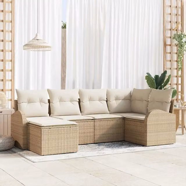 Set Divano da Giardino Moderno vidaXL in Polyrattan Beige con Cuscini e Struttura in Metallo